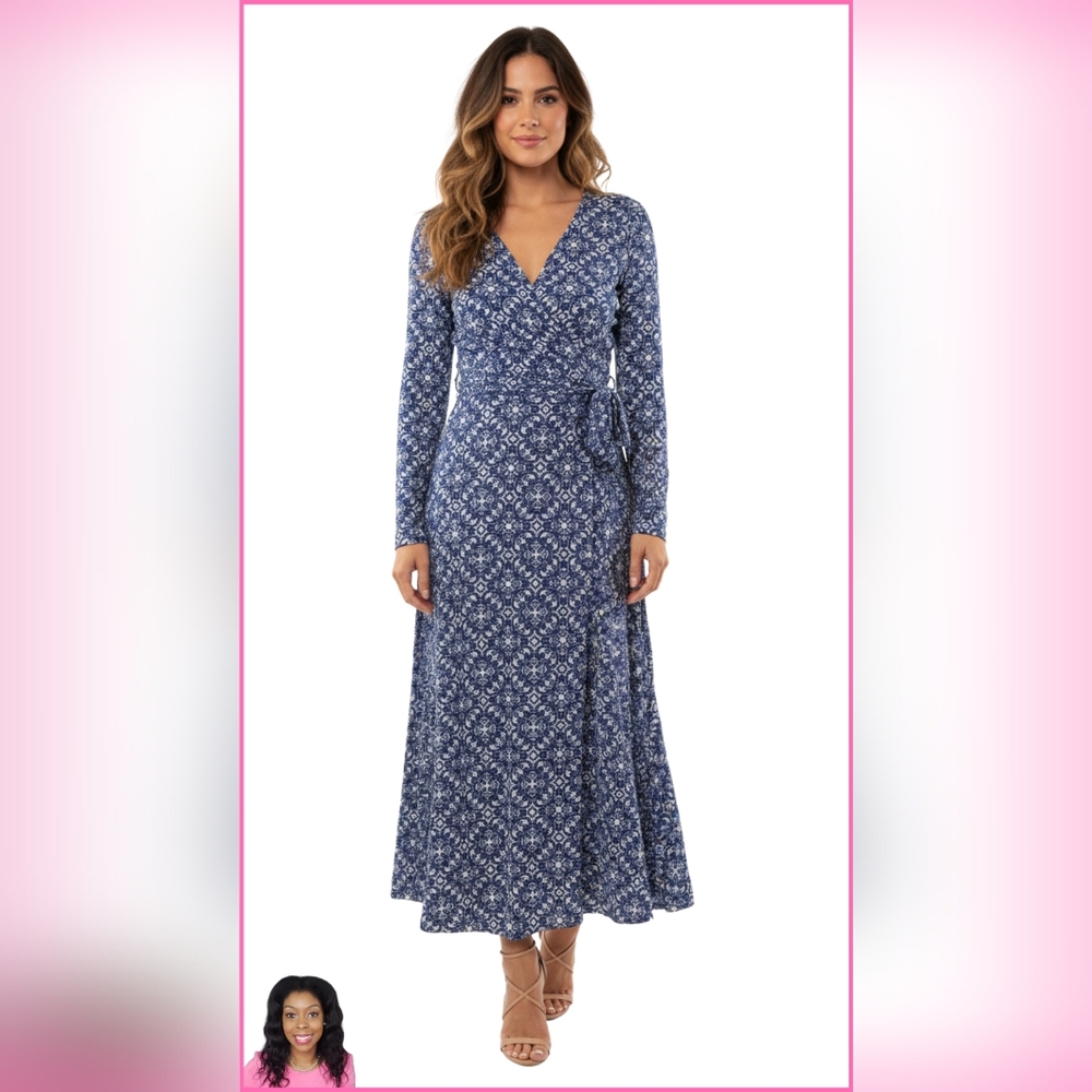 💙Lulus Mandala Blue Daydream Print Long Sleeve Maxi Dress | Size Medium
